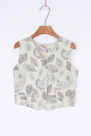 Elppis Beige Paisley Print Button-Front Sleeveless Vest, product packshot on white background — SKU 1J6D12455BR