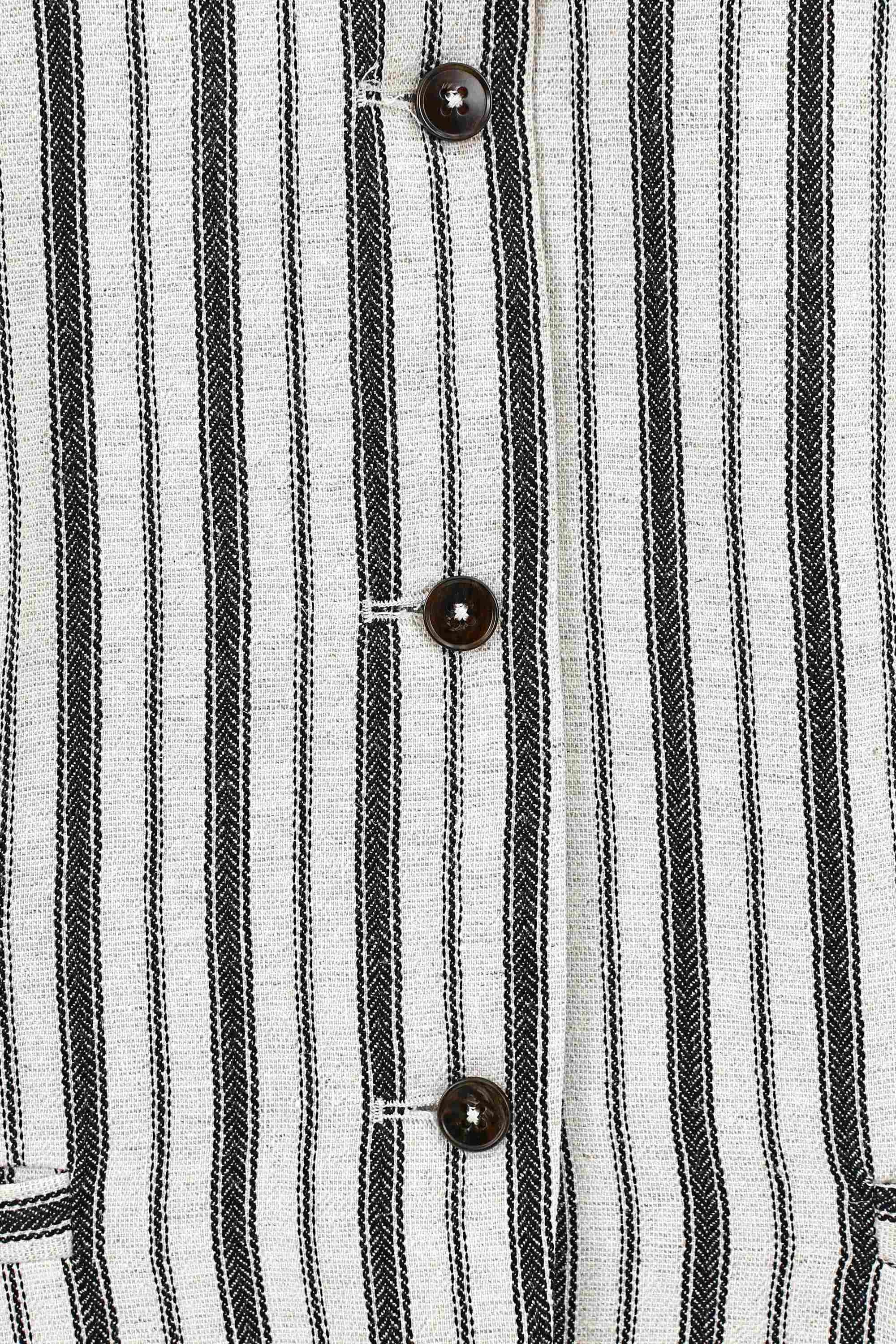Beige Polyester Stripe Sleeveless Vest — Product Detail 1