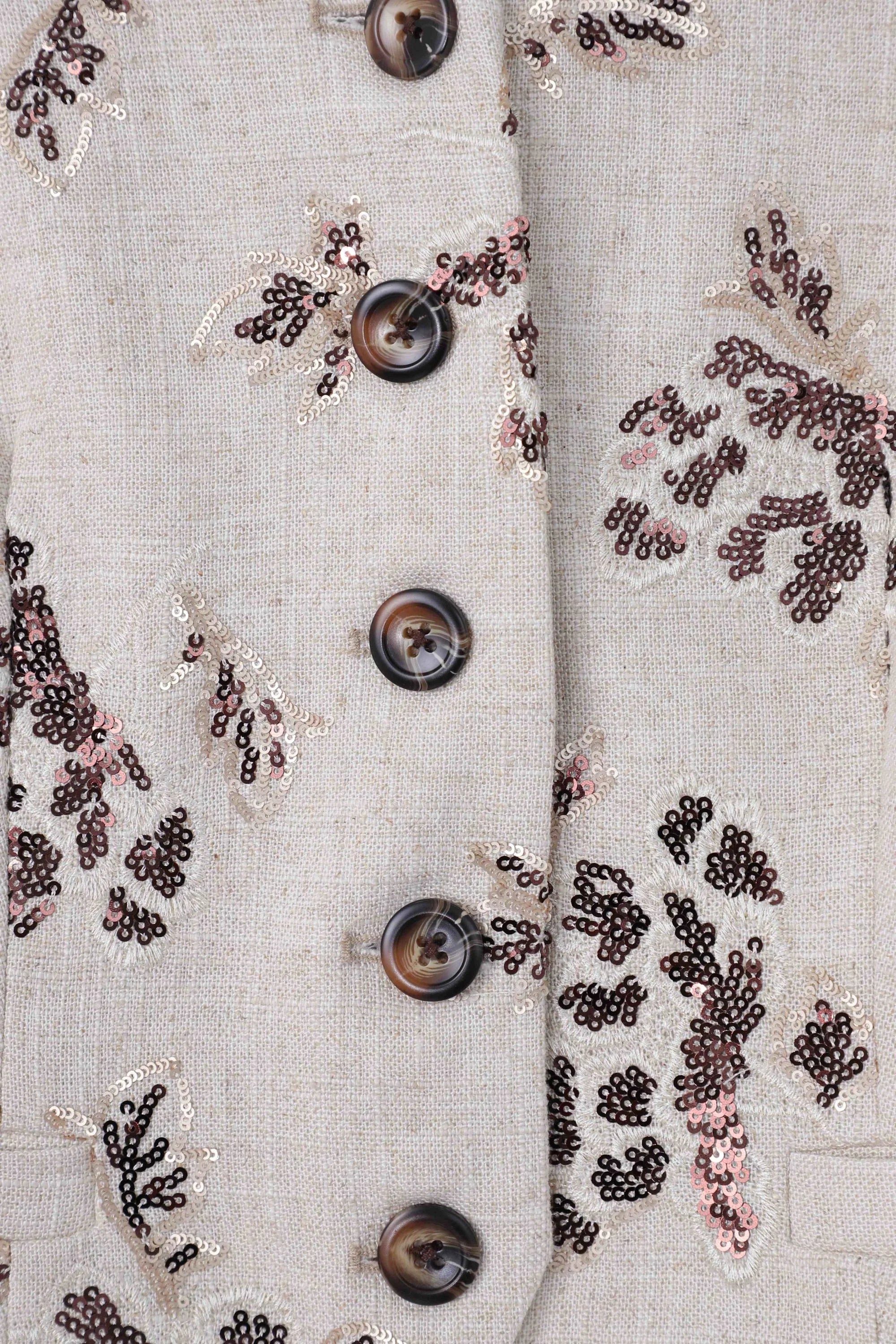 Beige Rayon Floral Embroidered Waistcoat — design detail 1
