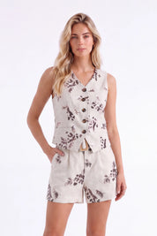 Beige Rayon Floral Embroidered Waistcoat — model front view 4