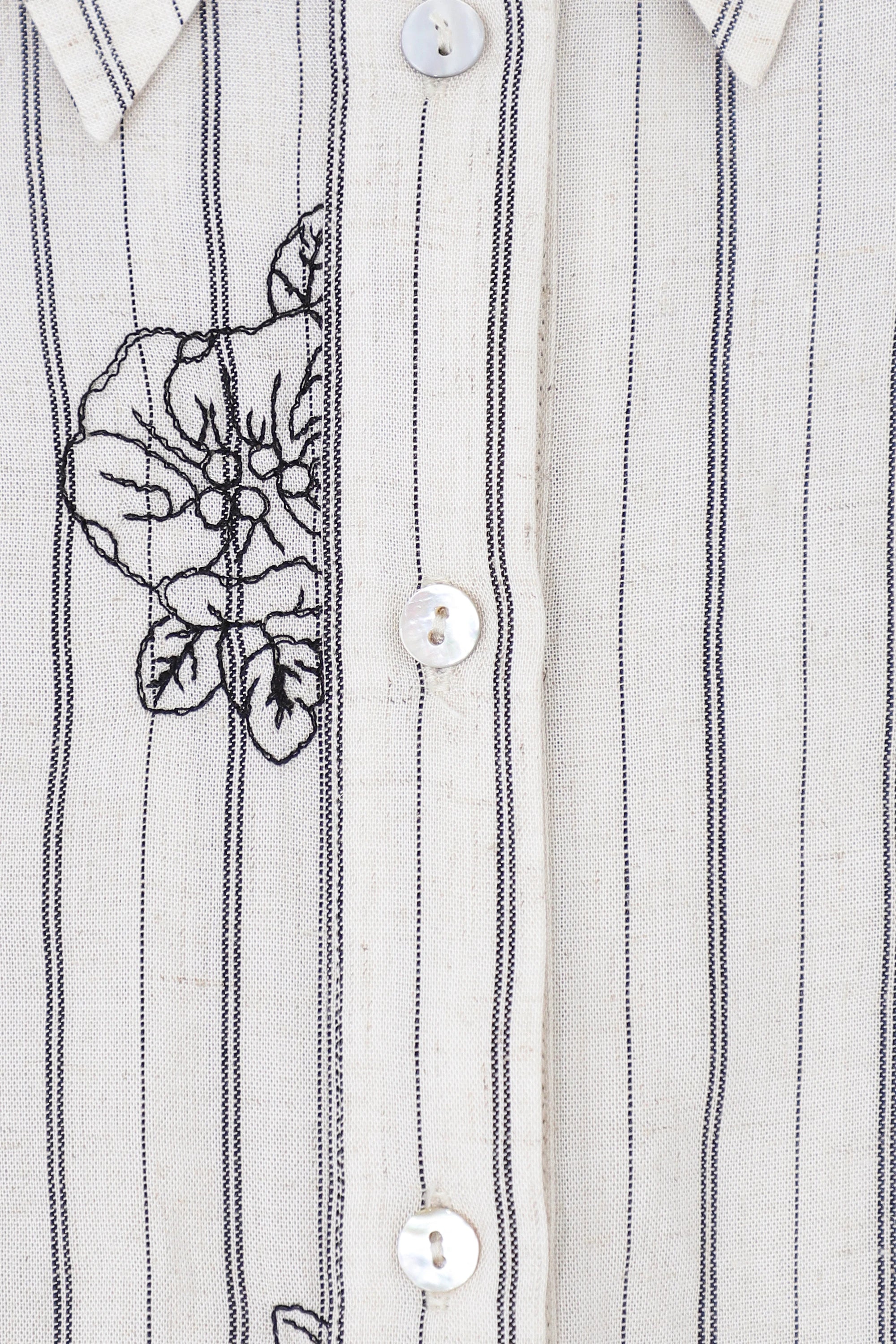 Elppis Beige Striped Linen-Rayon Blend Shirt with Black Floral Print, product detail view — SKU 3J6F10963BT