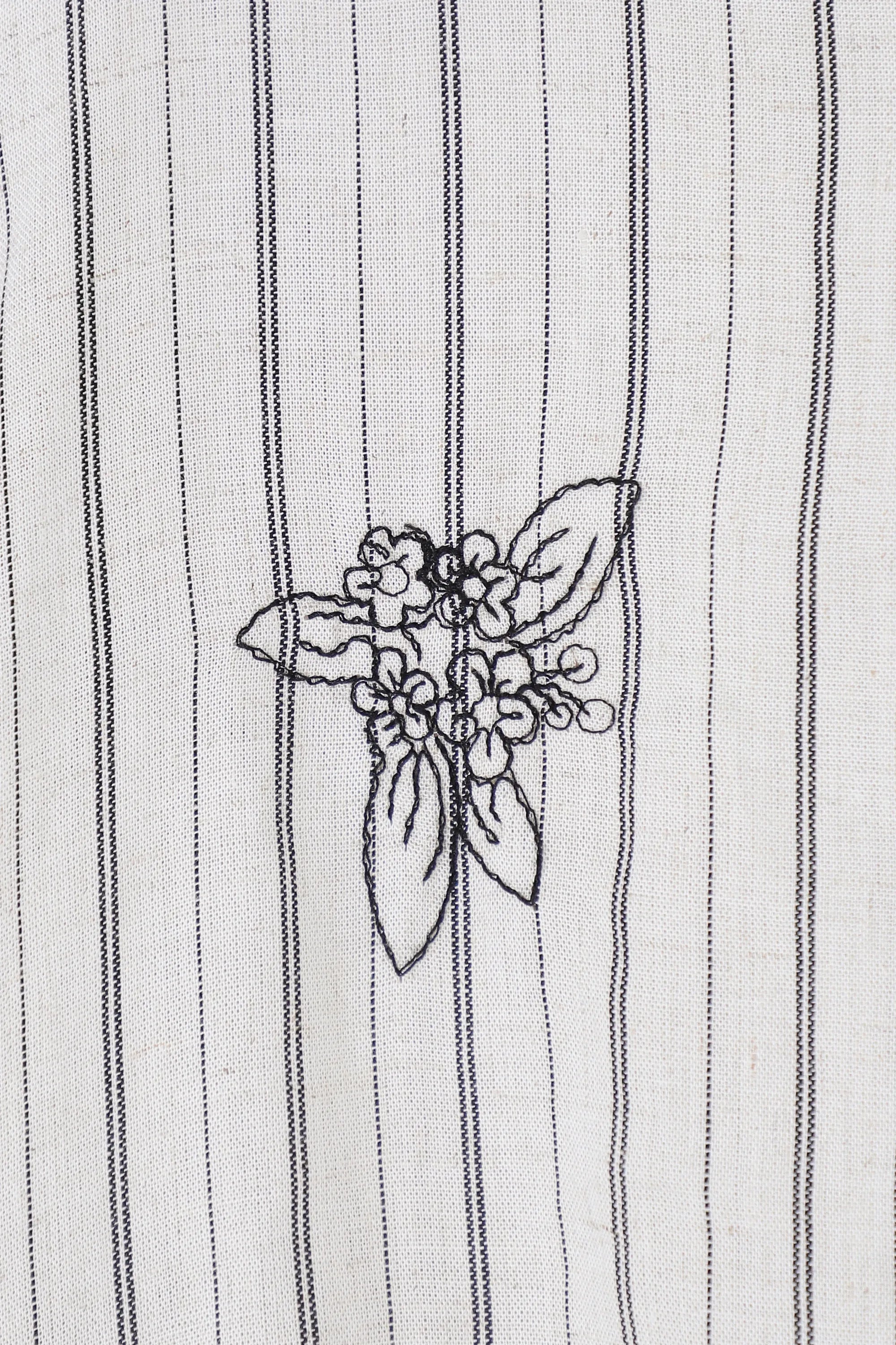 Elppis Beige Striped Linen-Rayon Blend Shirt with Black Floral Print, product detail view — SKU 3J6F10963BT