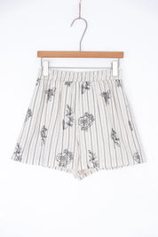 Elppis Beige Striped Linen-Rayon Blend Shirt with Black Floral Print, product packshot on white background — SKU 3J6F10963BT