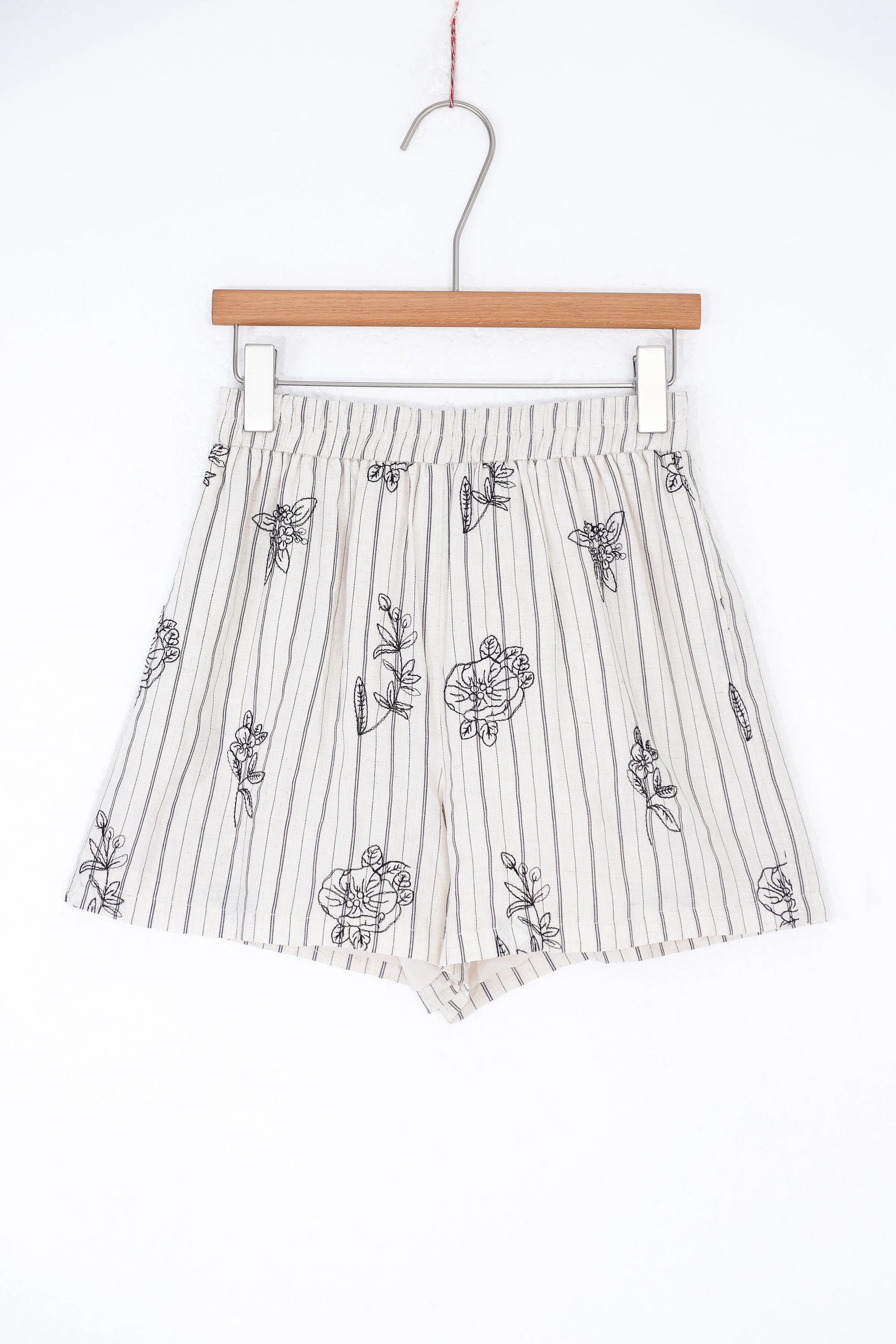 Elppis Beige Striped Linen-Rayon Blend Shirt with Black Floral Print, product packshot on white background — SKU 3J6F10963BT