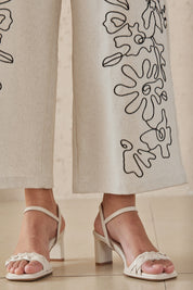 Elppis Beige Viscose-Linen Blend Floral Embroidery Sleeveless Vest, product detail view — SKU UV4D6021BK