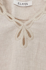 Elppis Beige Viscose-Linen Blend Shorts with Cutwork Embroidery Trim, product detail view — SKU 2B5G07072WW