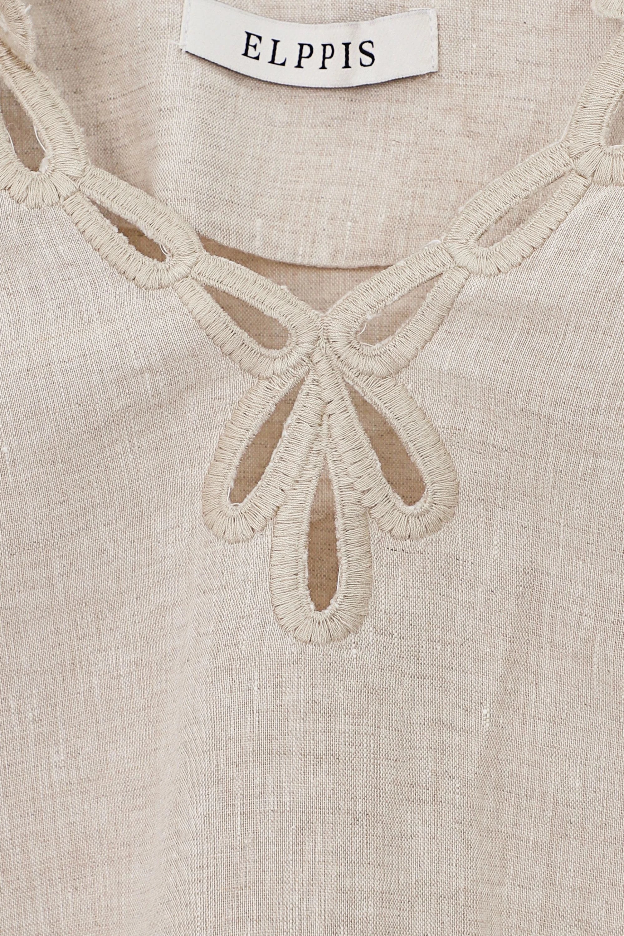 Elppis Beige Viscose-Linen Blend Shorts with Cutwork Embroidery Trim, product detail view — SKU 2B5G07072WW