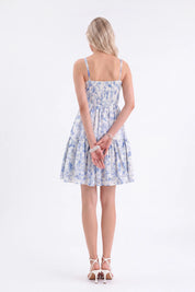 Blue and White Floral Broderie Anglaise Cami Mini Dress — Model White Background View 5