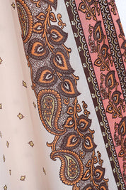 Cream and Brown Paisley Wide-Leg Pants — design detail 1
