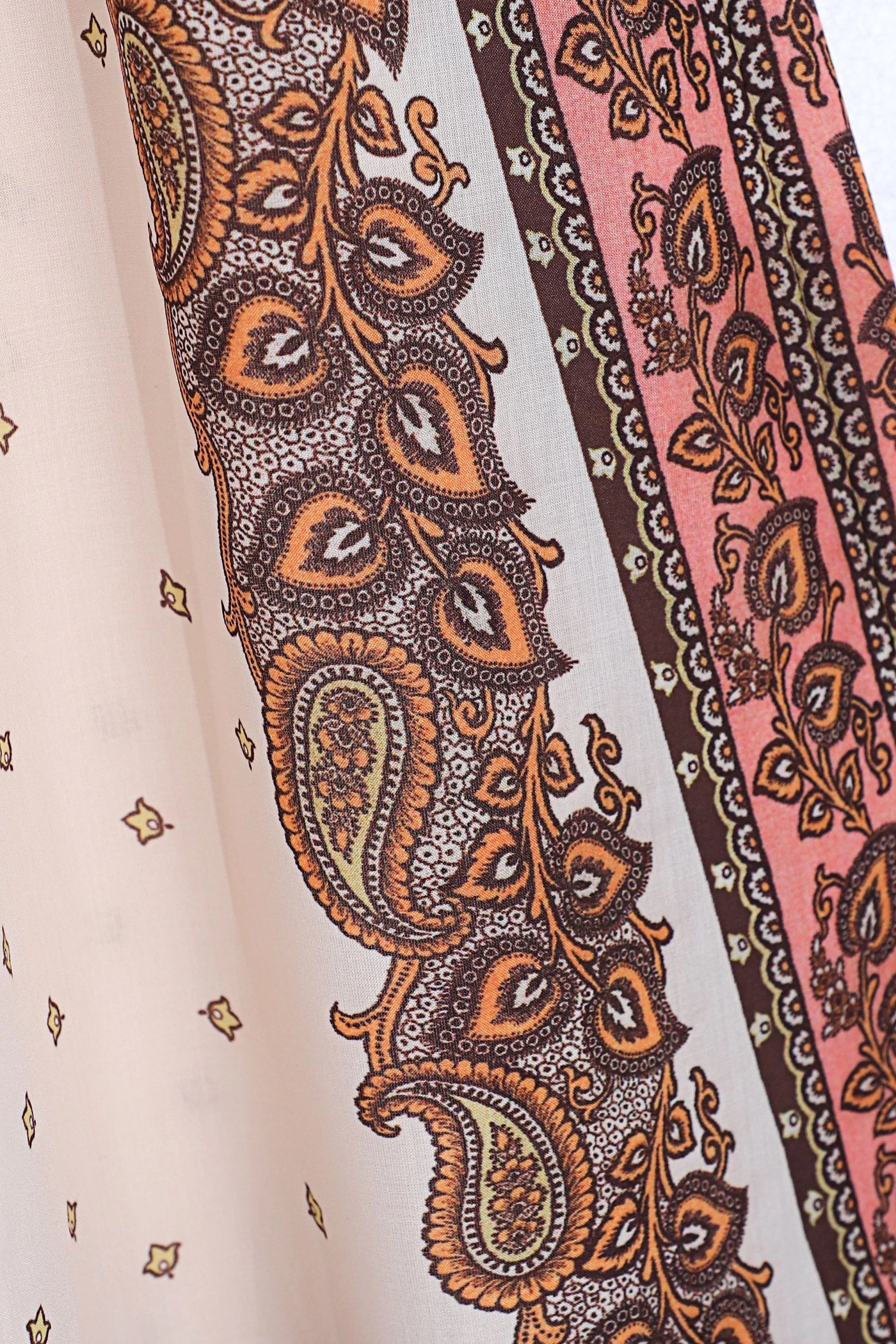 Cream and Brown Paisley Wide-Leg Pants — design detail 1