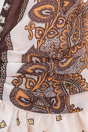 Cream and Brown Paisley Wide-Leg Pants — design detail 3