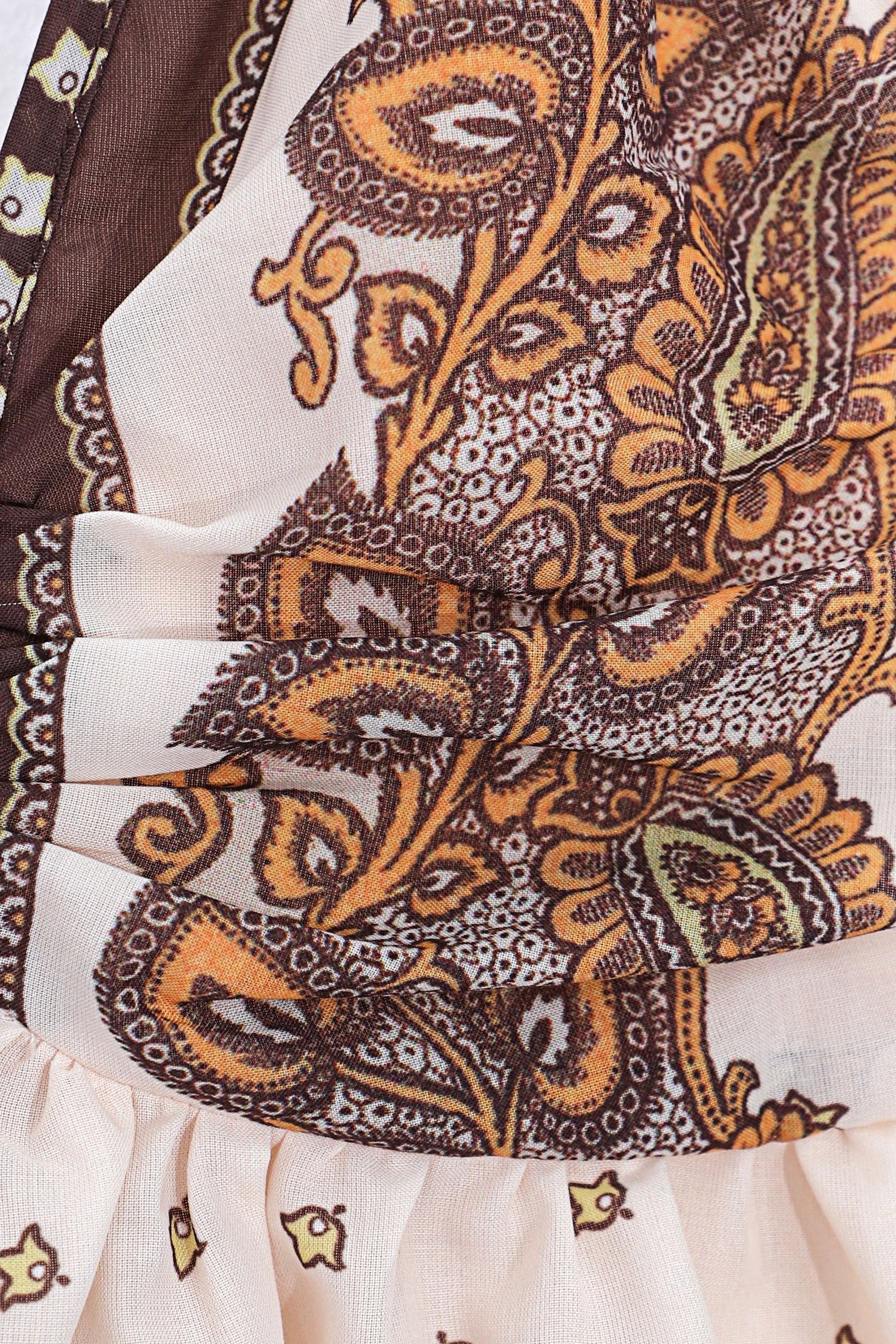 Cream and Brown Paisley Wide-Leg Pants — design detail 3