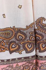 Cream and Brown Paisley Wide-Leg Pants — design detail 4