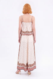 Cream and Brown Paisley Wide-Leg Pants — model front view 7