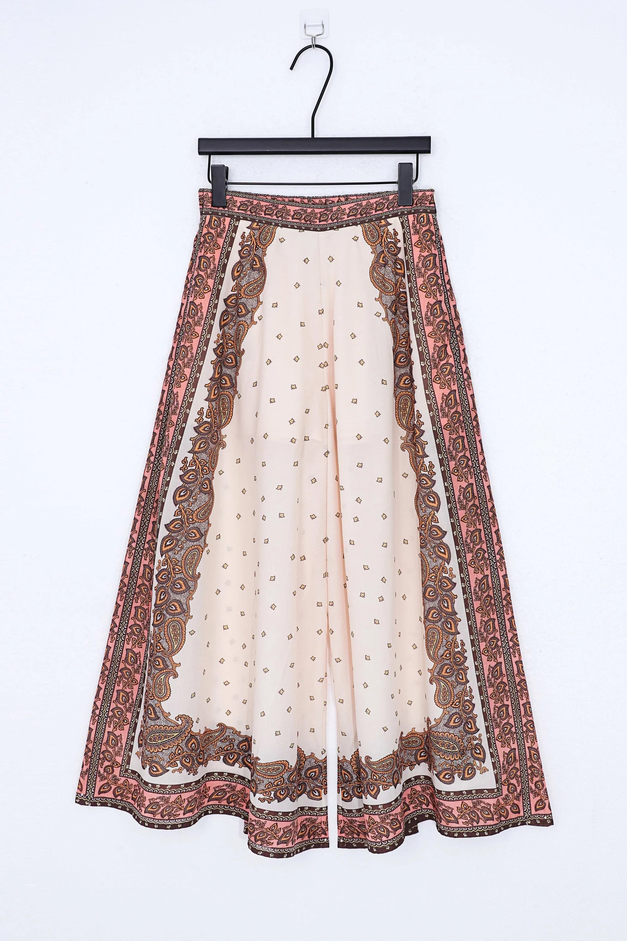 Cream and Brown Paisley Wide-Leg Pants — product-only view 1