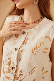 Elppis Cream Cotton Sleeveless Sequin Vest, editorial styling view on model — SKU 2J5D01066BA