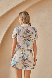 Back view of the Elppis cream floral eyelet matching set