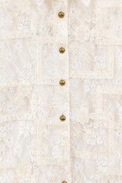 Cream Lace Short-Sleeve Collared Blouse — Product Detail 1