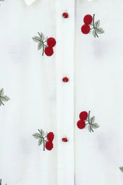 Cream Ramie-Cotton Blend Cherry Embroidery Short-Sleeve Blouse — Product Detail 1