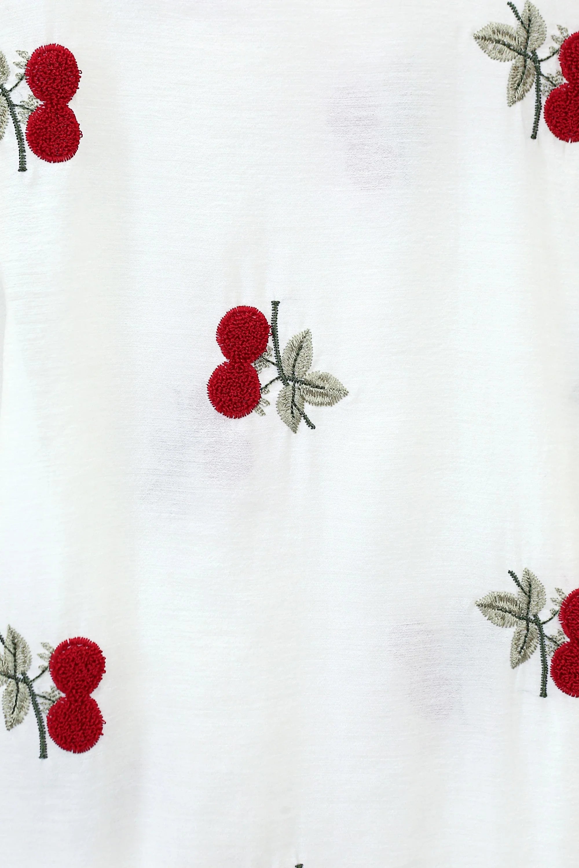 Cream Ramie-Cotton Blend Cherry Embroidery Short-Sleeve Blouse — Product Detail 2