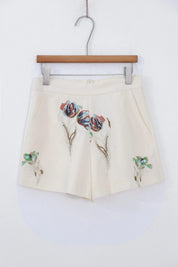 Elppis Cream Satin-Blend Shorts with Colorful Tulip Sequin Embroidery, product detail view — SKU 1J6G10824BN