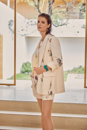 Elppis Cream Satin-Blend Vest with Colorful Tulip Sequin Embroidery, editorial styling view on model — SKU 1J6R10823BN