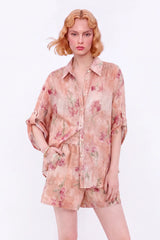 Elastic Waist Tencel-Polyester Floral Shorts