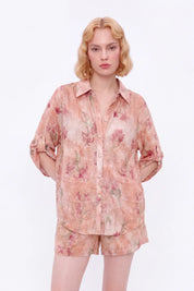 Elastic Waist Tencel-Polyester Floral Shorts — model front view 3