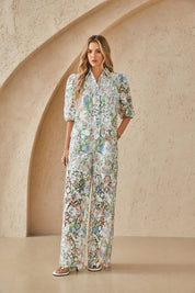 Elppis Floral Lace Puff Sleeve Button-Up Shirt, editorial styling view on model — SKU 1J6E11468BR