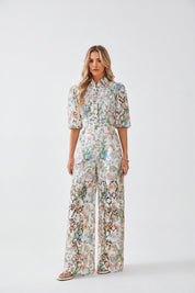 Elppis Floral Lace Puff Sleeve Button-Up Shirt, white-background full-length front view on model — SKU 1J6E11468BR