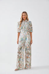 Floral Lace Puff Sleeve Button-Up Shirt