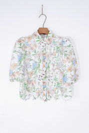 Elppis Floral Lace Puff Sleeve Button-Up Shirt, product packshot on white background — SKU 1J6E11468BR