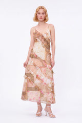 Floral Patchwork Ruffled Cami Maxi Dress