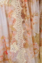Floral Print Asymmetrical Midi Skirt with Lace Overlay — design detail 1
