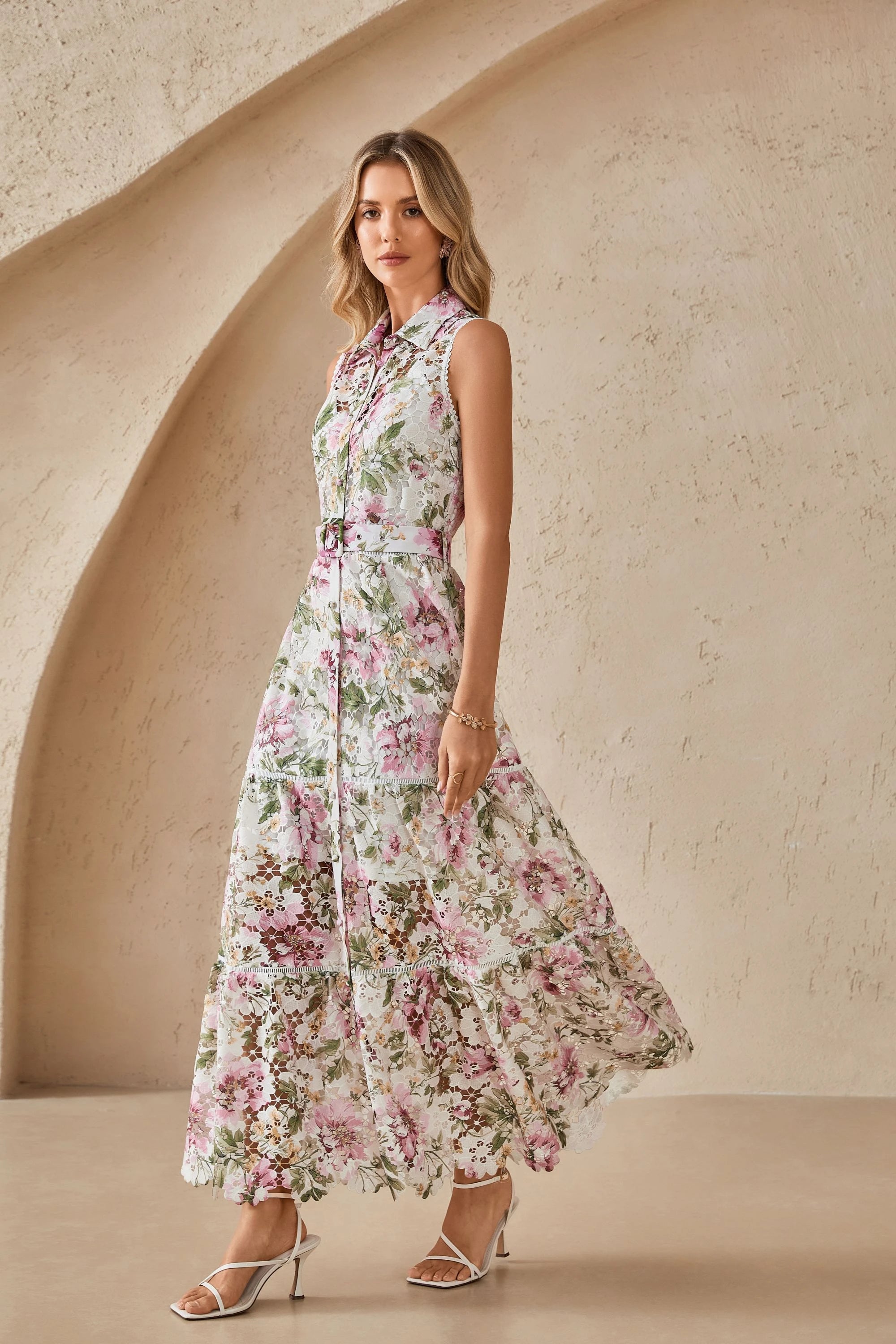 Elppis Floral Print Long Sleeve Shirt Dress, editorial styling view on model — SKU 1J5K09808BR