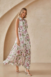 Elppis Floral Print Long Sleeve Shirt Dress, editorial styling view on model — SKU 1J5K09808BR