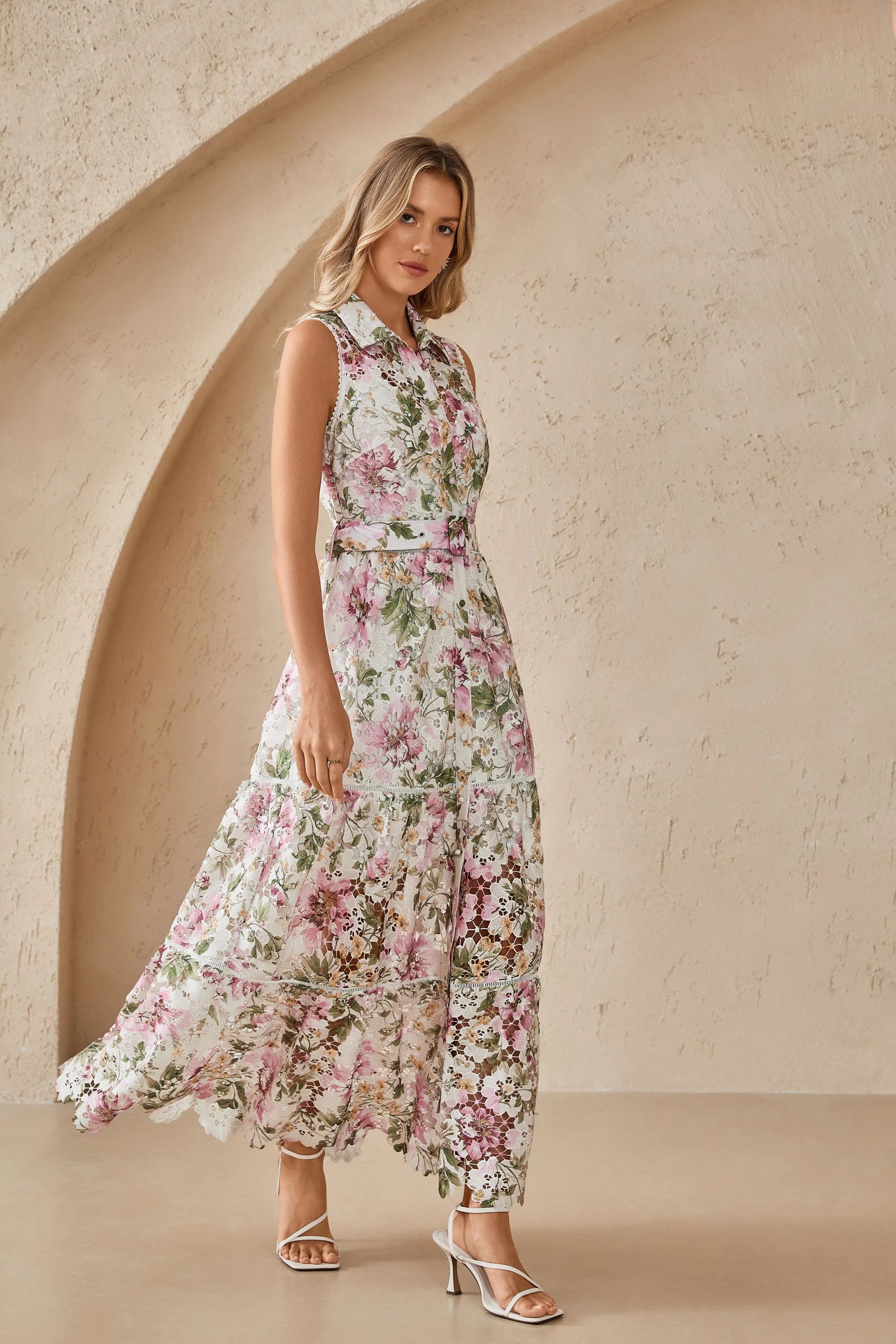 Elppis Floral Print Long Sleeve Shirt Dress, editorial styling view on model — SKU 1J5K09808BR
