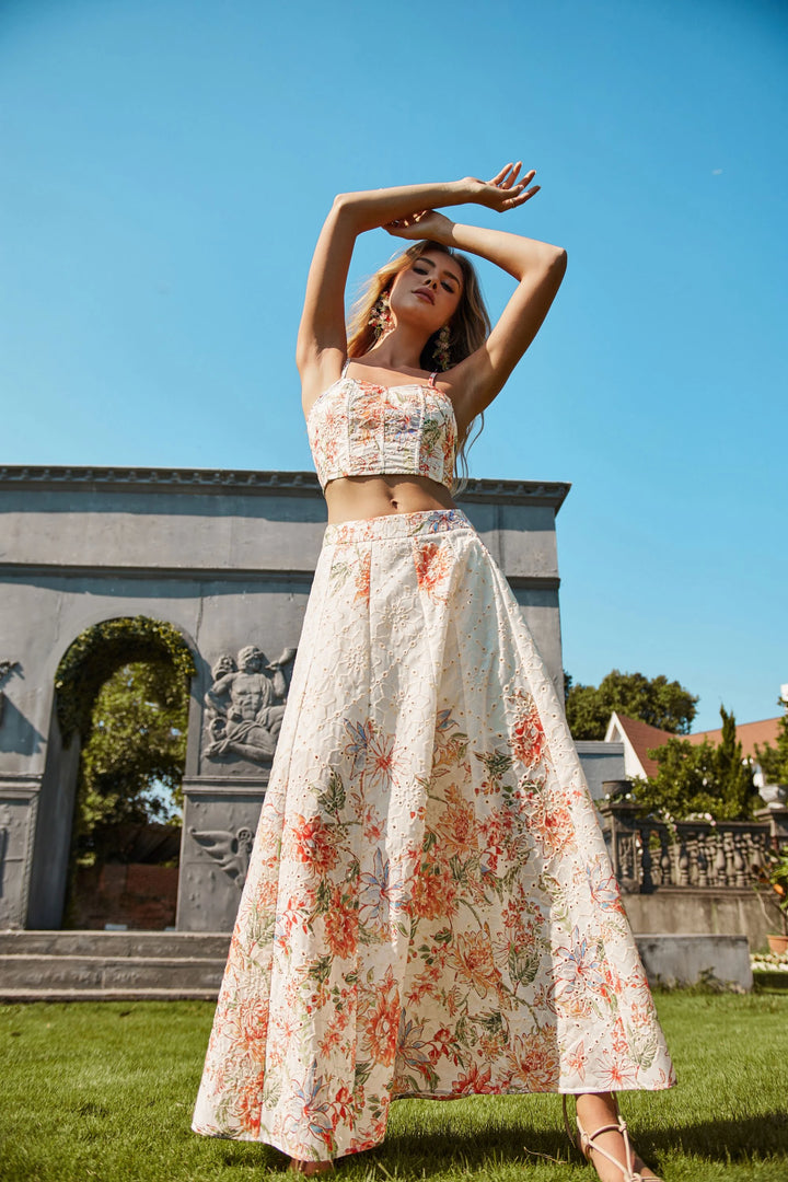 Elppis Floral Print Ramie Cropped Camisole, editorial styling view on model — SKU P4C6406BO