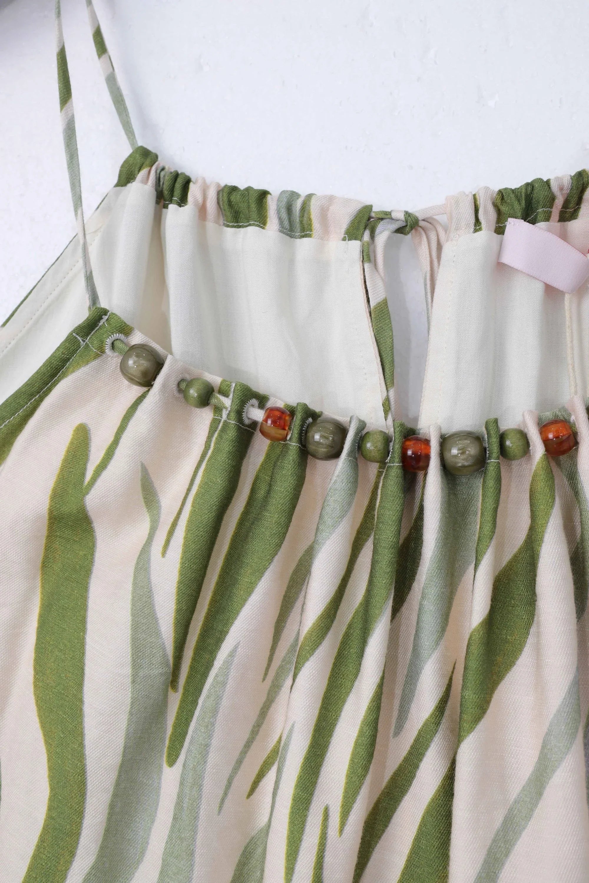 Elppis Green Abstract Stripe Beaded Halter Camisole beaded neckline detail