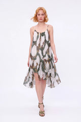 Green Ornamental-Print Tiered Cami Mini Dress