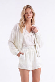Iridescent Sequin Elastic-Waist Shorts — model front view 4