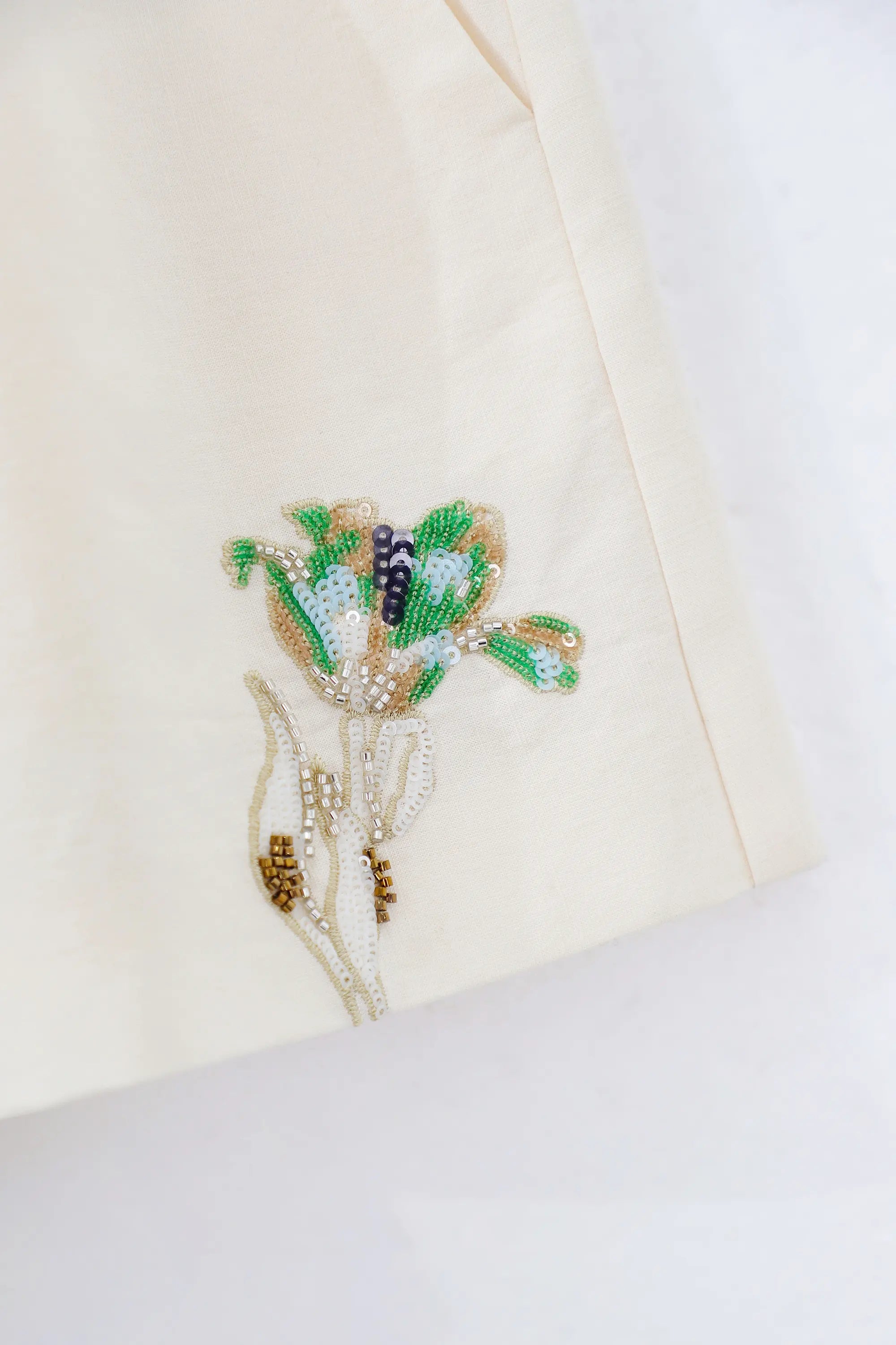 Ivory Floral-Embroidered Cotton-Blend Blazer — design detail 2