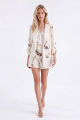 Ivory Floral-Embroidered Cotton-Blend Blazer