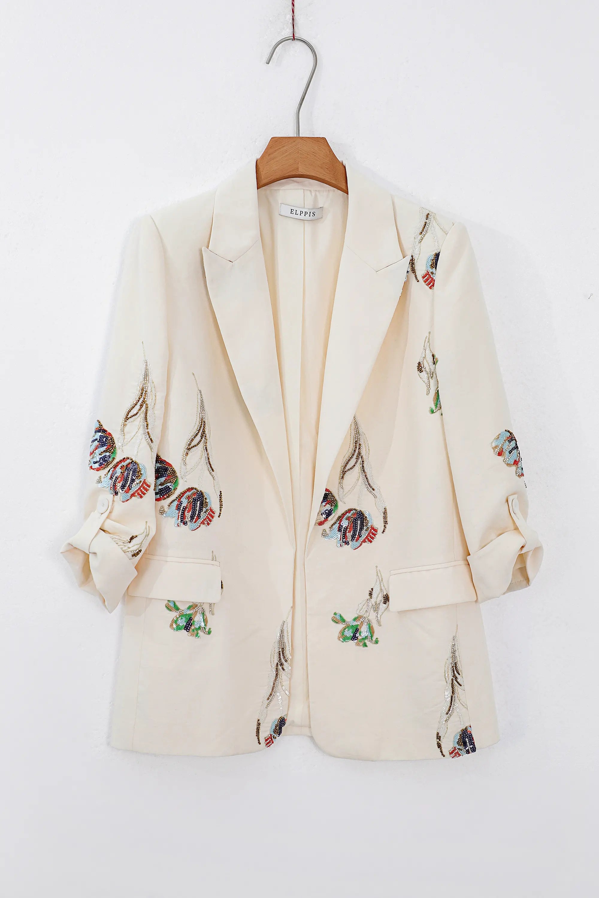 Ivory Floral-Embroidered Cotton-Blend Blazer — product-only view 1