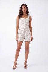 Ivory Floral-Embroidered Cotton Shorts