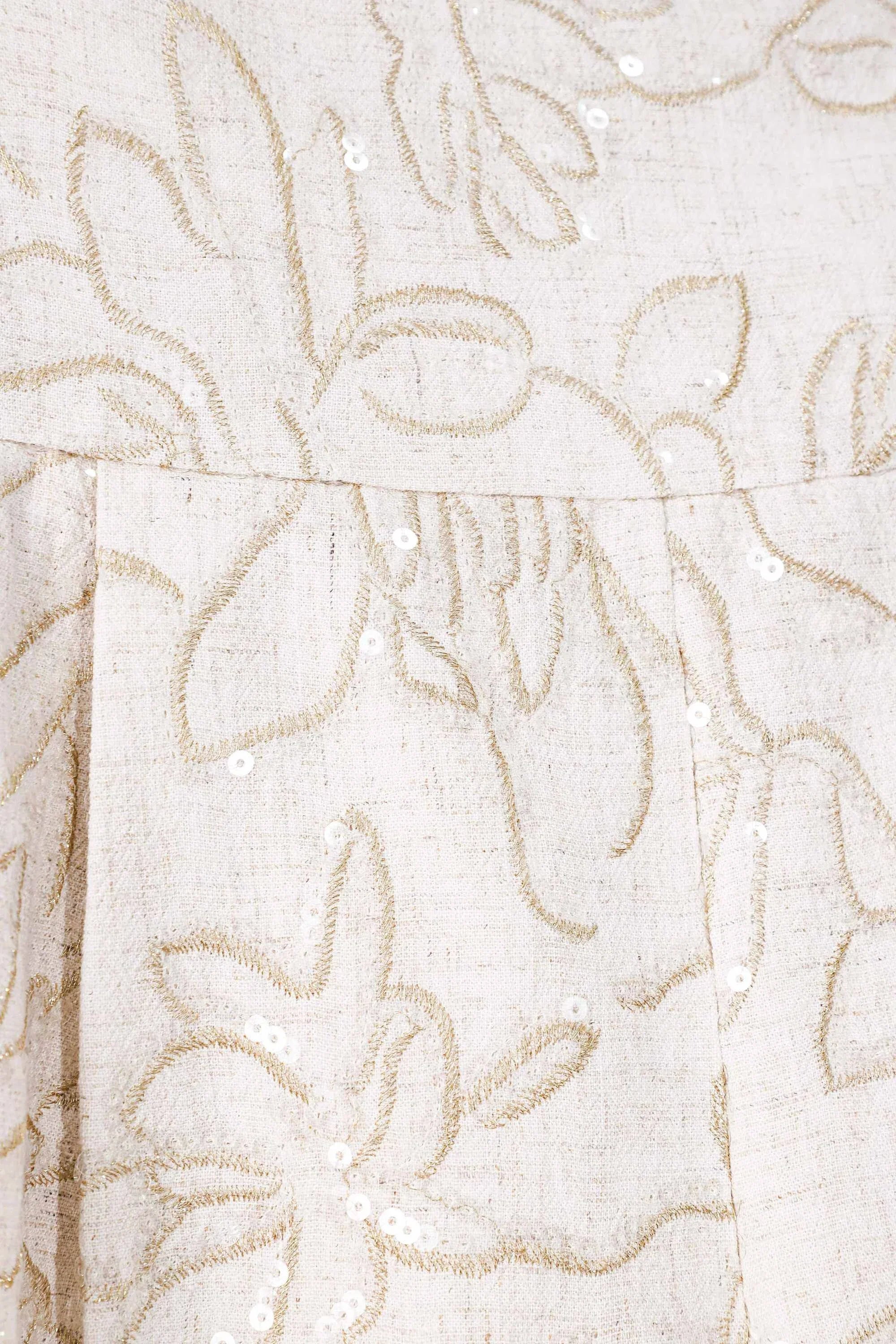Ivory Floral-Embroidered Cotton Shorts — Product Detail 1
