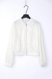 Ivory Iridescent Sequin Bomber Jacket — product-only view 1