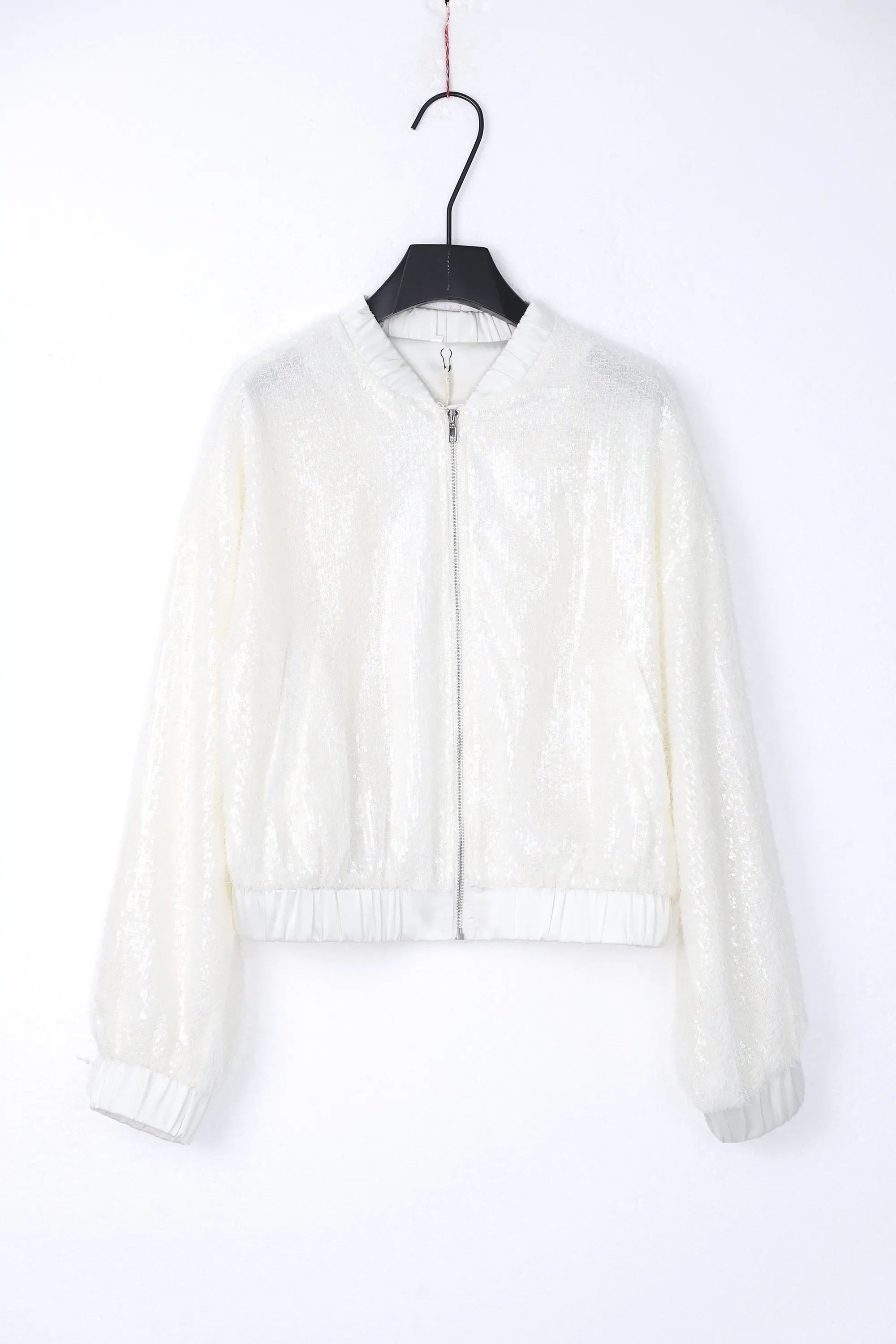 Ivory Iridescent Sequin Bomber Jacket — product-only view 1