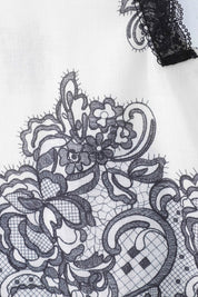Ivory Wide-Leg Pants with Black Lace Floral Border Print product detail 1 – Elppis JD4I7642BO
