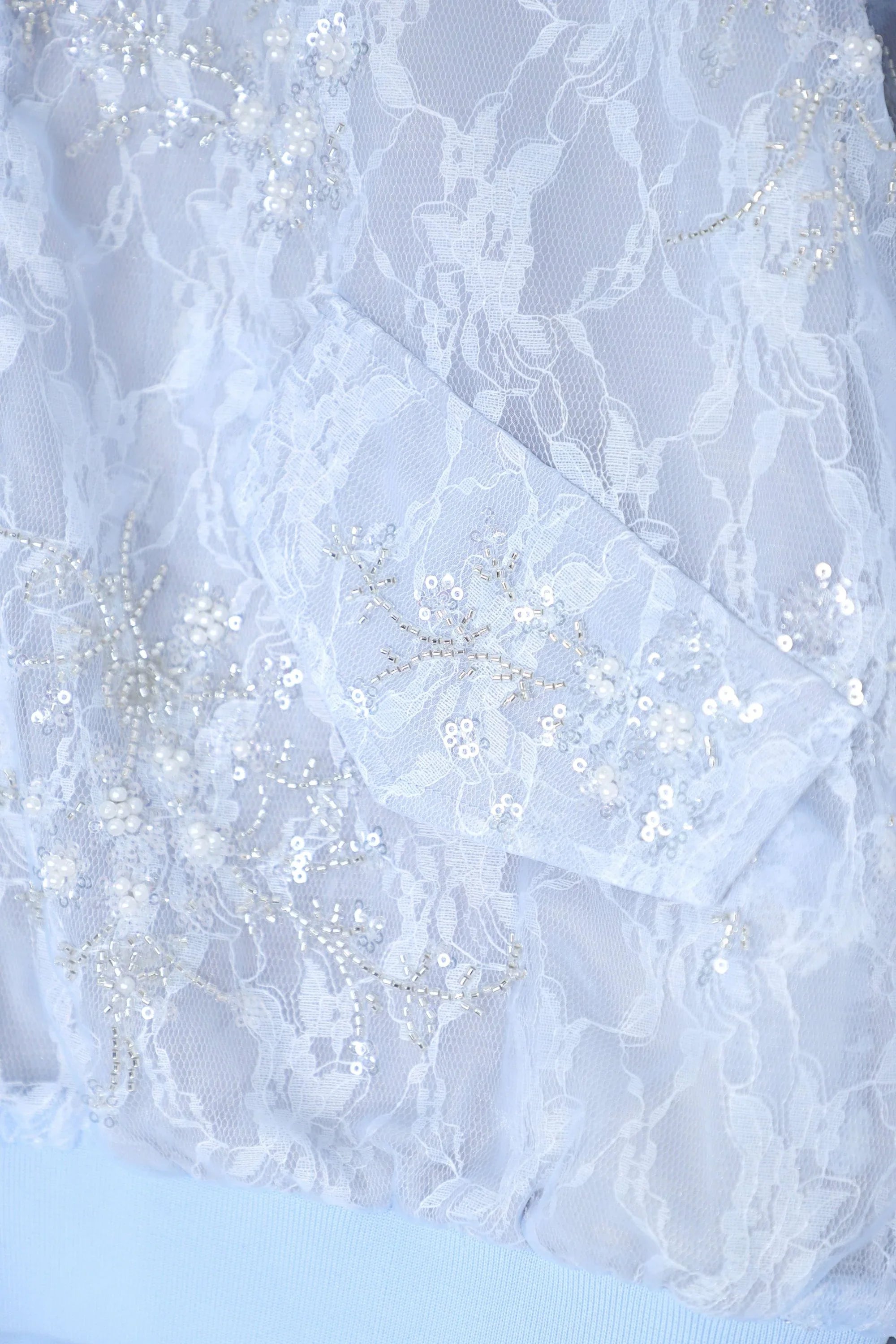 Light Blue Beaded Lace Bomber Jacket — design detail 1